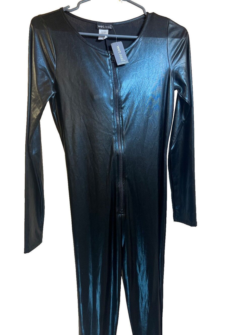 New with Tags Black Metallic Catsuit Long-Sleeve Unitard Bodysuit Wet Seal Sz M
